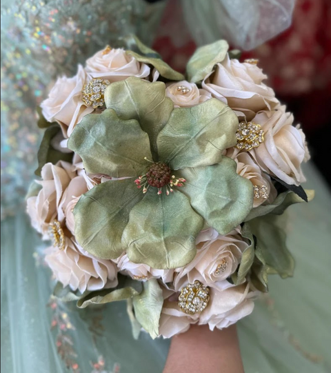 Quinceañera Bouquet in Sage and Champagne