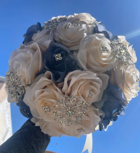 Quinceañera Bouquet in Steal Blue and Champagne
