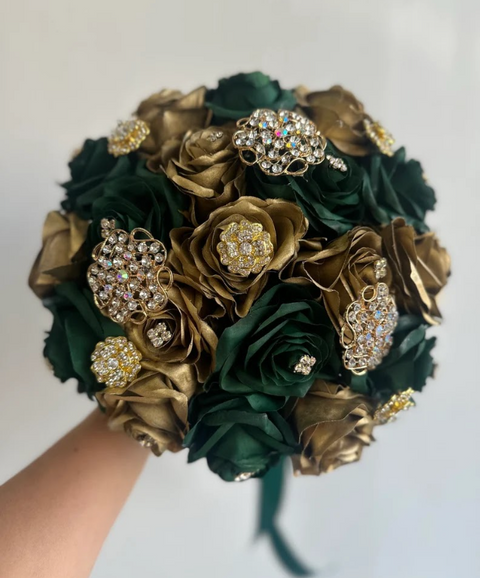 Quinceañera Emerald Green and Gold Bouquet