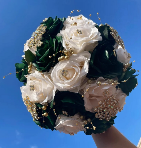 Quinceañera Emerald Green and Ivory Bouquet