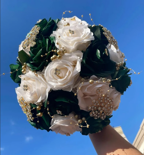 Quinceañera Emerald Green and Ivory Bouquet
