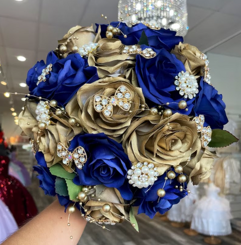 Quinceañera Gold and Royal Blue Bouquet