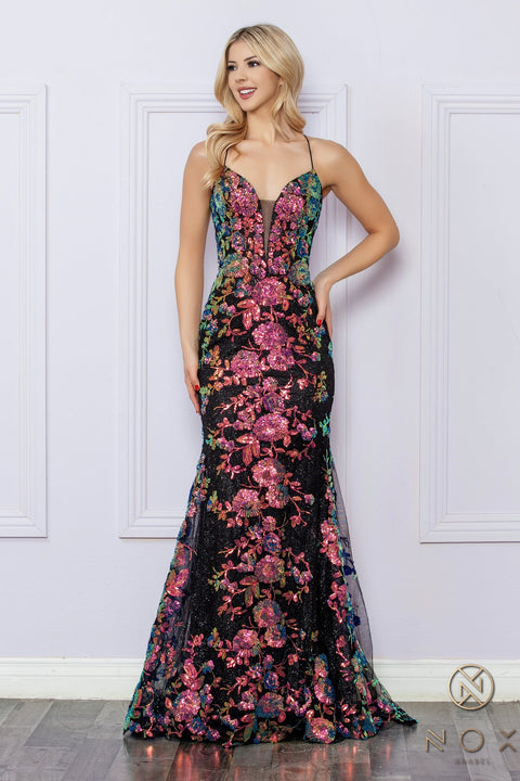 Nox Anabel Sleeveless Mermaid Gown with Sequin Print R1439