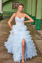 Nox Anabel R1688 Strapless A-Line Gown with Tiered Ruffles and Slit