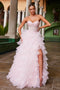 Nox Anabel R1688 Strapless A-Line Gown with Tiered Ruffles and Slit