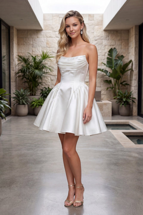 Nox Anabel R7068W White Short Strapless Dress