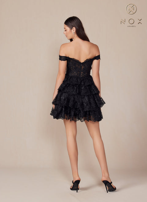 Tiered Off-Shoulder Short Dress by Nox Anabel R877