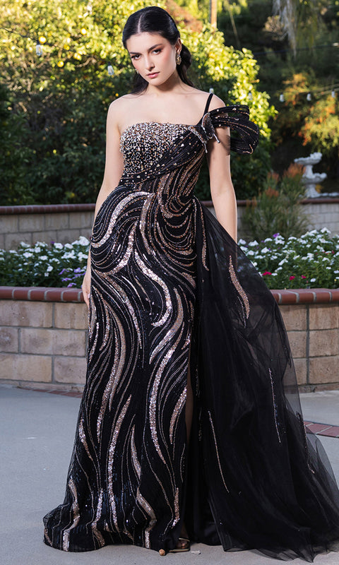 May Queen RQ8192 - Asymmetrical Evening Gown with Side Overskirt