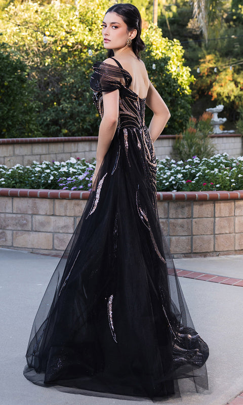 May Queen RQ8192 - Asymmetrical Evening Gown with Side Overskirt
