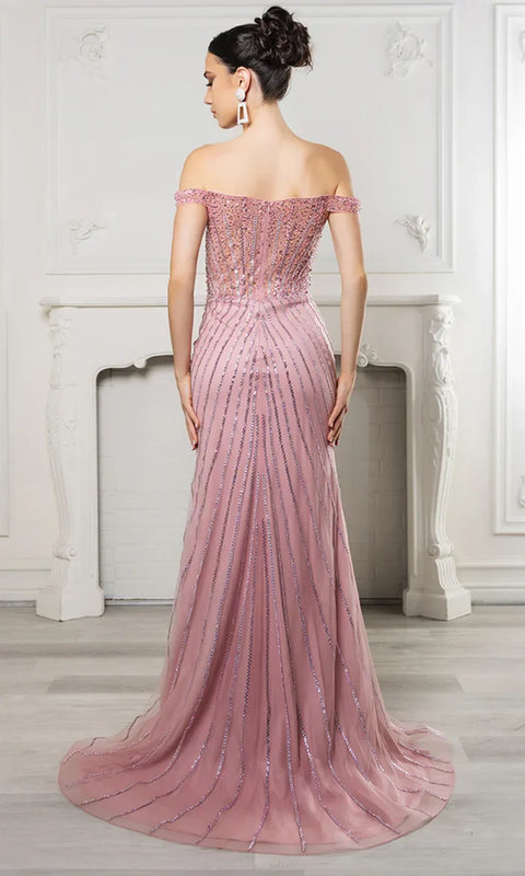 May Queen RQ8195 - Corset Bodice Beaded Evening Gown