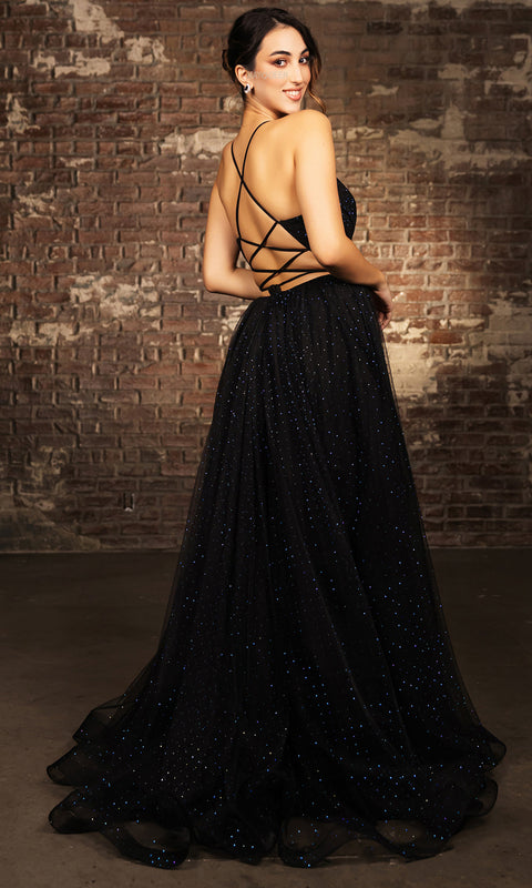 May Queen RQ8196 - Strappy Back V-Neckline Gown