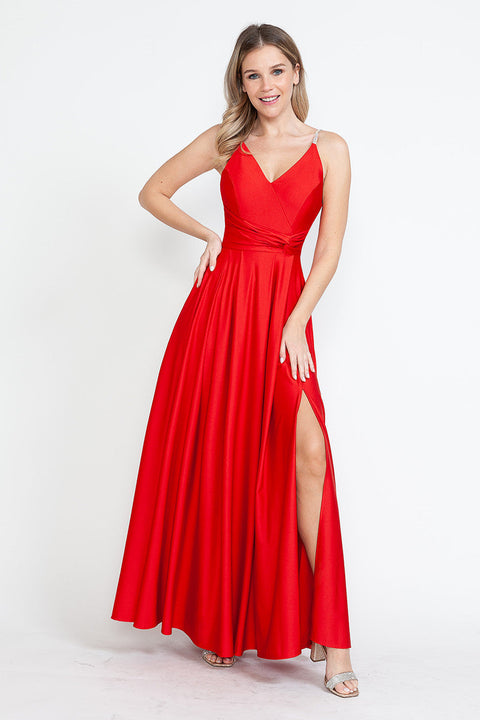 A Line Formal Slit Long Prom Dress Lenovia 5275