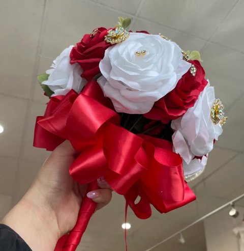 Red White Bouquet for Quinceañera