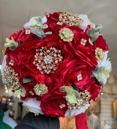 Red White Bouquet for Quinceañera