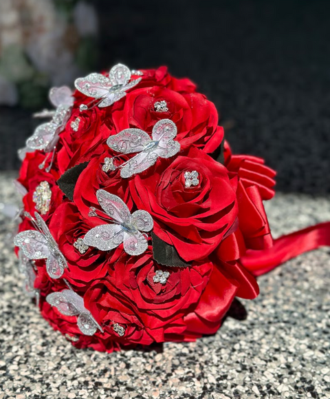 Red with Butterflies Bouquet for Quinceañera