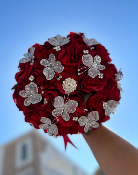 Red with Butterflies Bouquet for Quinceañera
