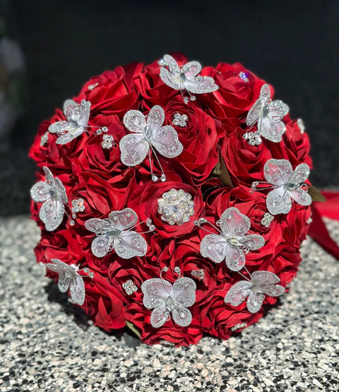 Red with Butterflies Bouquet for Quinceañera