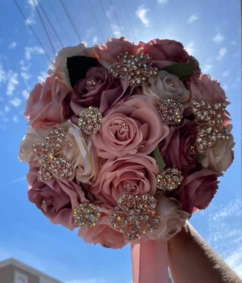 Rose Gold Mauve Bouquet for Quinceañera