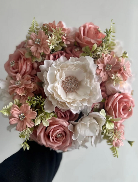 Rose Pink and Ivory Garden-Themed Bouquet for Quinceañera