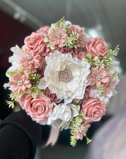Rose Pink and Ivory Garden-Themed Bouquet for Quinceañera