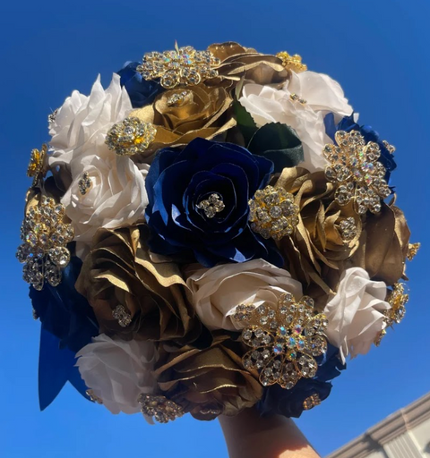 Royal Blue Gold Ivory Bouquet for Quinceañera