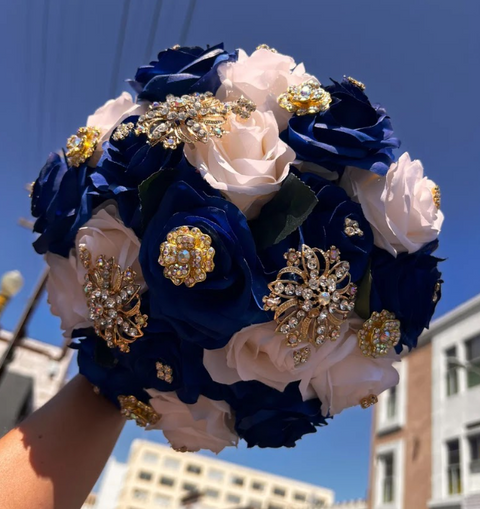 Royal Blue and Ivory Bouquet for Quinceañera