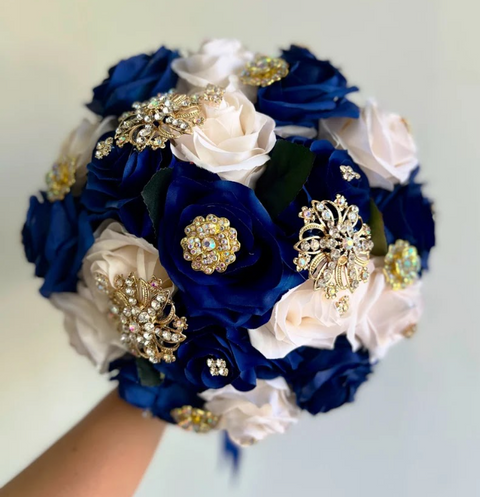 Royal Blue and Ivory Bouquet for Quinceañera