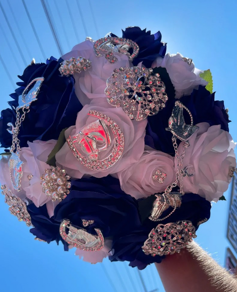 Royal Blue and White Charro Bouquet for Quinceañera