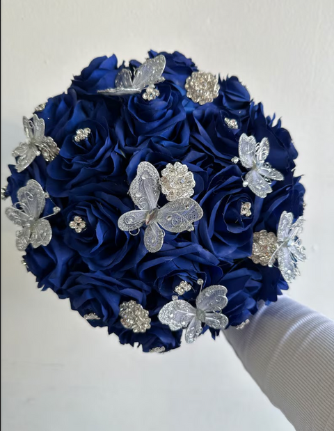 Royal Blue with Butterflies Bouquet for Quinceañera