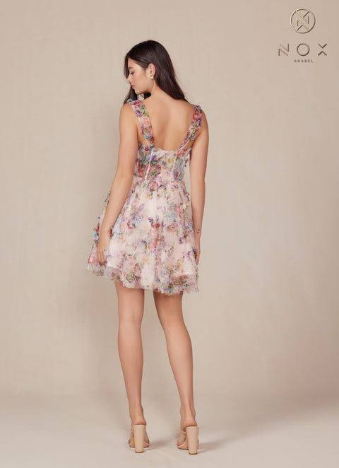 Sleeveless Floral Print Short Dress by Nox Anabel S849