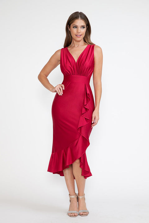 Midi Short Cocktail Ruffle Dress Lenovia 5280