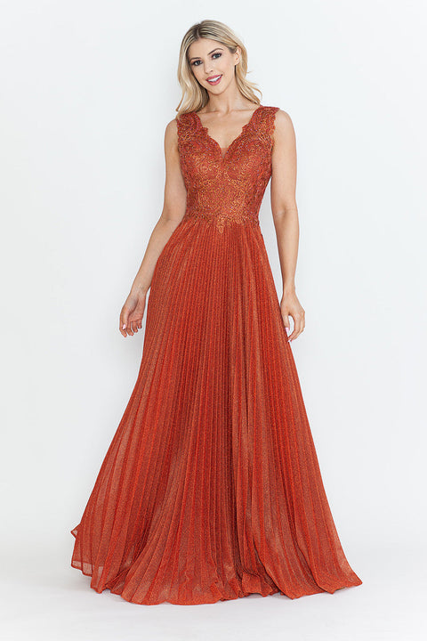 Pleated Long Formal Mother of the Bride Dress Lenovia 8341