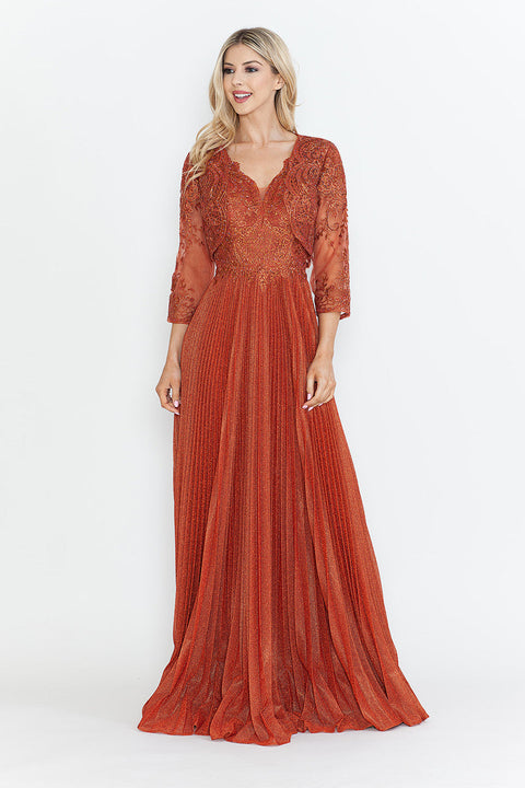 Pleated Long Formal Mother of the Bride Dress Lenovia 8341