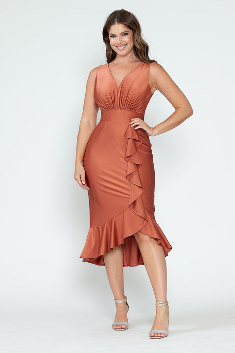 Midi Short Cocktail Ruffle Dress Lenovia 5280