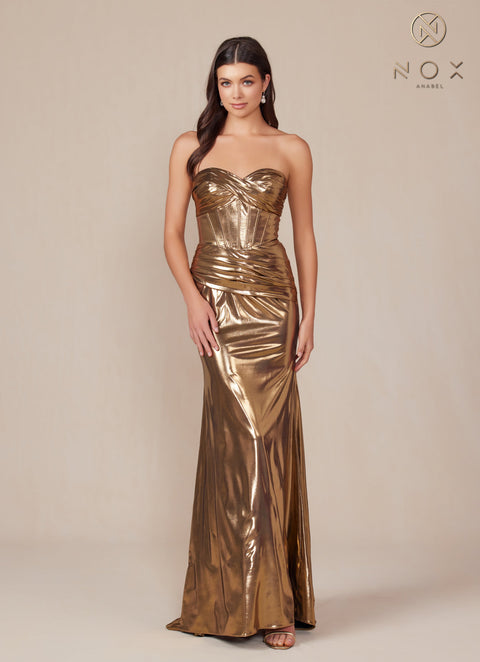 Nox Anabel T1499 Luxe Metallic Strapless Fitted Gown