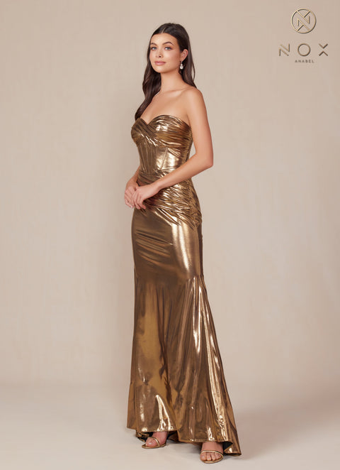 Nox Anabel T1499 Luxe Metallic Strapless Fitted Gown