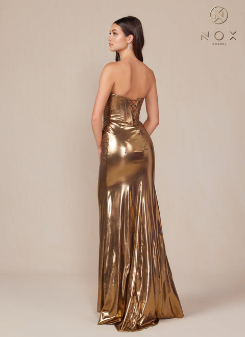 Nox Anabel T1499 Luxe Metallic Strapless Fitted Gown