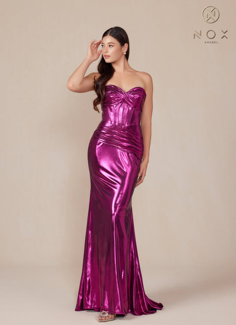 Nox Anabel T1499 Luxe Metallic Strapless Fitted Gown