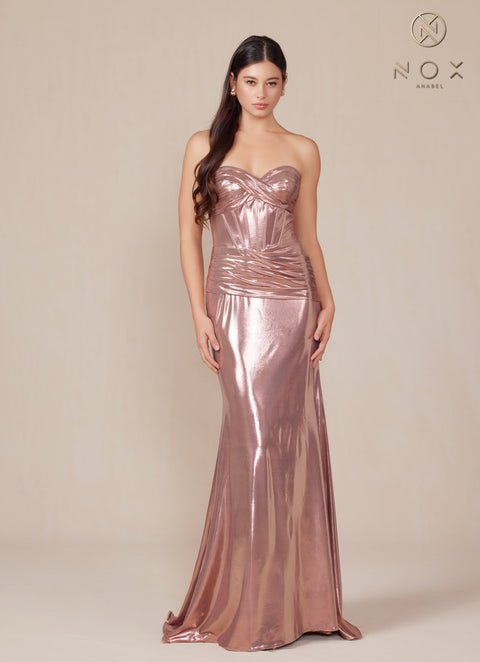 Nox Anabel T1499 Luxe Metallic Strapless Fitted Gown