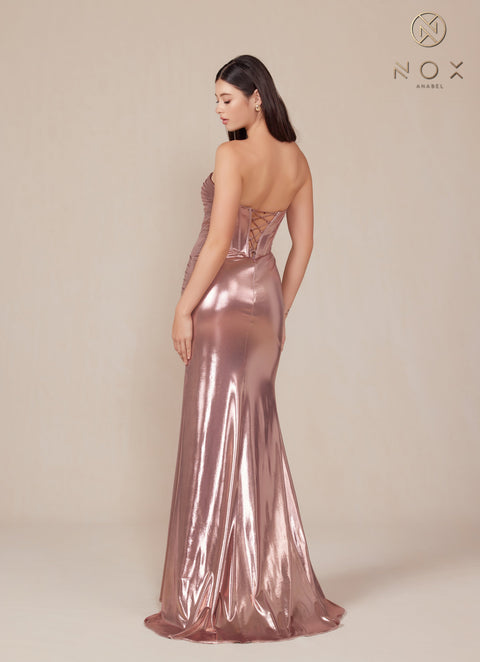 Nox Anabel T1499 Luxe Metallic Strapless Fitted Gown
