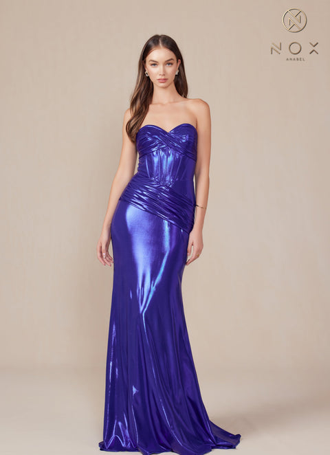 Nox Anabel T1499 Luxe Metallic Strapless Fitted Gown
