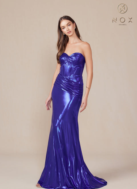 Nox Anabel T1499 Luxe Metallic Strapless Fitted Gown