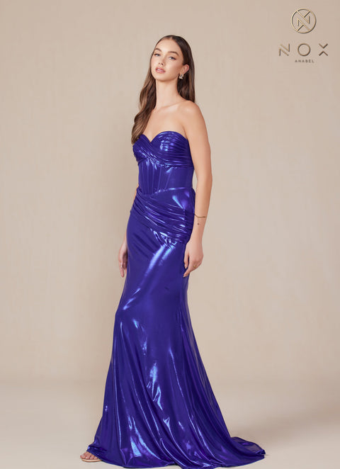 Nox Anabel T1499 Luxe Metallic Strapless Fitted Gown