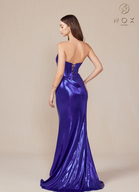 Nox Anabel T1499 Luxe Metallic Strapless Fitted Gown