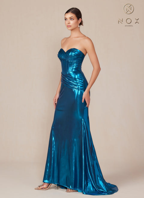 Nox Anabel T1499 Luxe Metallic Strapless Fitted Gown