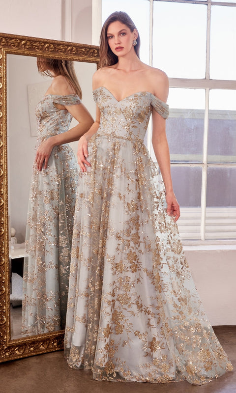 Ladivine T607 Long Glitter‑Print Prom Gown with Elegant Silhouette