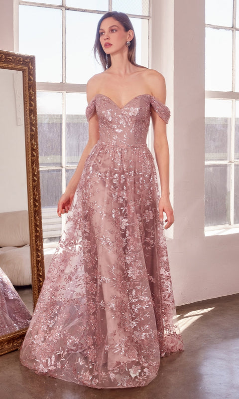 Ladivine T607 Long Glitter‑Print Prom Gown with Elegant Silhouette