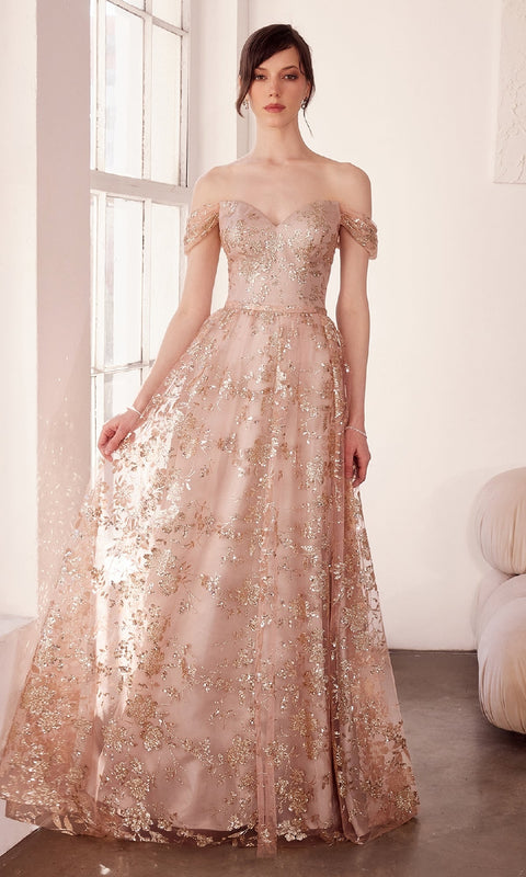 Ladivine T607 Long Glitter‑Print Prom Gown with Elegant Silhouette