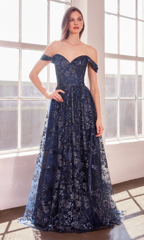 Ladivine T607 Long Glitter‑Print Prom Gown with Elegant Silhouette