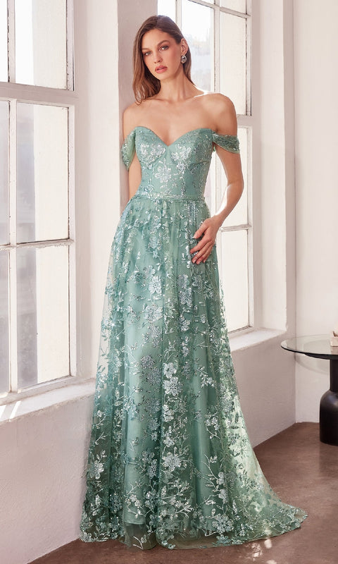 Ladivine T607 Long Glitter‑Print Prom Gown with Elegant Silhouette